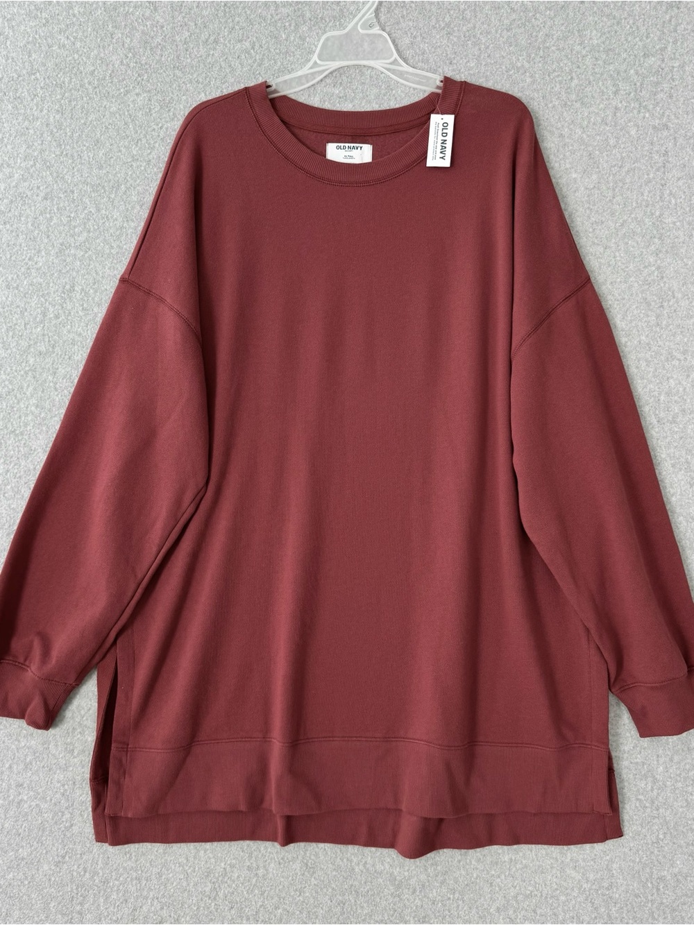 Old Navy Womens XL Tall Tunic Sweatshirt Red So Comfy Fleece Relax Side Slit NWT